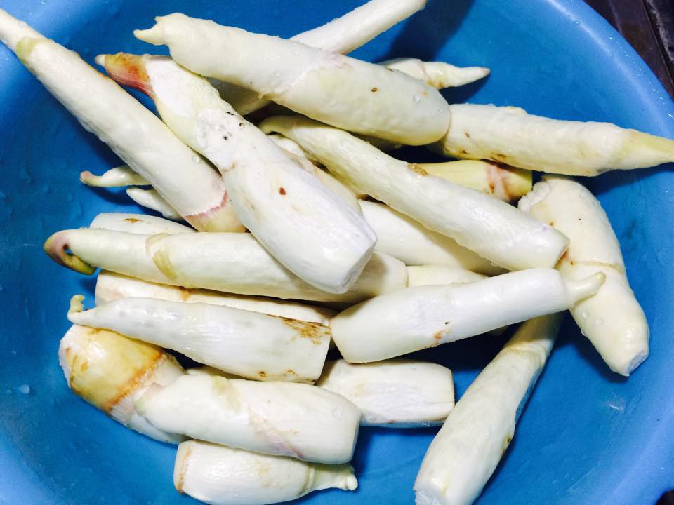 Canh củ niễng, thịt gà, nấm kim: Củ niễng sơ chế sạch, thái lát. Thịt gà chặt khúc nhỏ hoặc xé sợi, ướp với bột canh cho ngấm gia vị. Nấm cũng rửa sạch. Bắc chảo lên bếp, phi thơm hành tím băm, cho thịt gà vào xào tái rồi trút ra đĩa riêng.