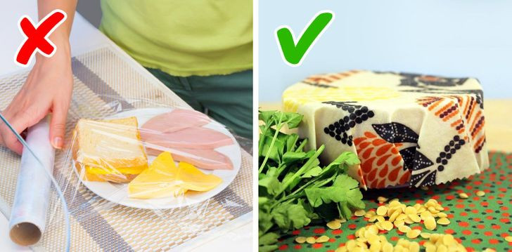 10. Bọc sáp ong thay cho bọc nhựa: Đây là sự thay thế an toàn cho màng nhựa thông thường. Bạn có thể mua hoặc tự làm khăn bọc bằng sáp ong - bạn chỉ cần vải bông và sáp. Bạn có thể sử dụng màng bọc này nhiều lần làm màng bọc thực phẩm hoặc có thể bọc bánh mì, rau mùi tây, pho mát hoặc rau. Ảnh: BS.