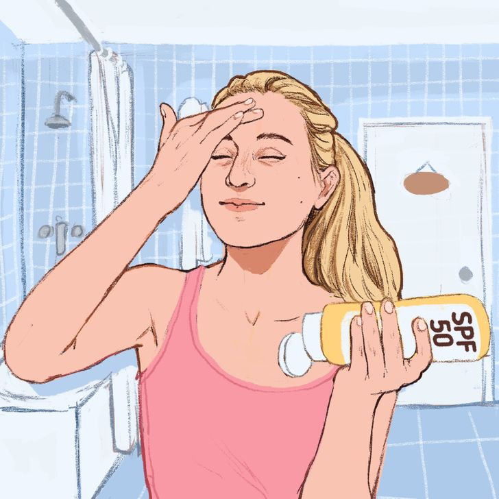 Kem chống nắng: Đây cũng là một bước cần thiết để chăm sóc da. Kem chống nắng nên được thoa mỗi ngày, cho dù bạn ngồi trong văn phòng làm việc hay đi ngoài trời nắng. Một loại kem chống nắng tốt sẽ giúp ngăn ngừa sự xuất hiện của các đốm và nếp nhăn trên da. Bạn cần thoa sản phẩm này vào buổi sáng hoặc trước khi rời khỏi nhà. Lượng kem cần thiết để bảo vệ làn da là 30 ml và đừng quên thoa lại kem chống nắng sau mỗi 2 tiếng. Ảnh: BS.