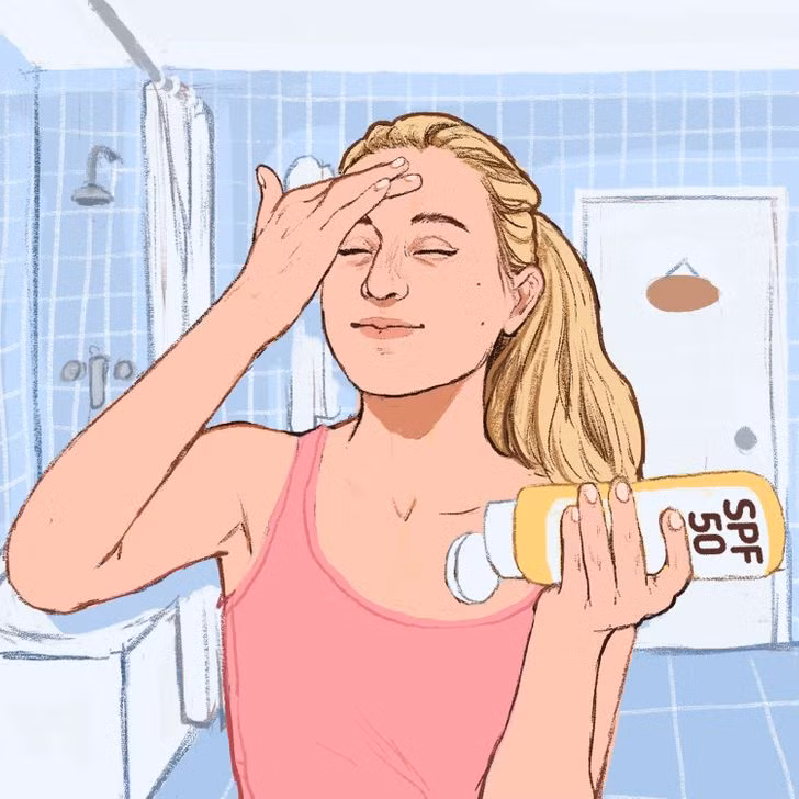 Kem chống nắng: Đây cũng là một bước cần thiết để chăm sóc da. Kem chống nắng nên được thoa mỗi ngày, cho dù bạn ngồi trong văn phòng làm việc hay đi ngoài trời nắng. Một loại kem chống nắng tốt sẽ giúp ngăn ngừa sự xuất hiện của các đốm và nếp nhăn trên da. Bạn cần thoa sản phẩm này vào buổi sáng hoặc trước khi rời khỏi nhà. Lượng kem cần thiết để bảo vệ làn da là 30 ml và đừng quên thoa lại kem chống nắng sau mỗi 2 tiếng. Ảnh: BS.