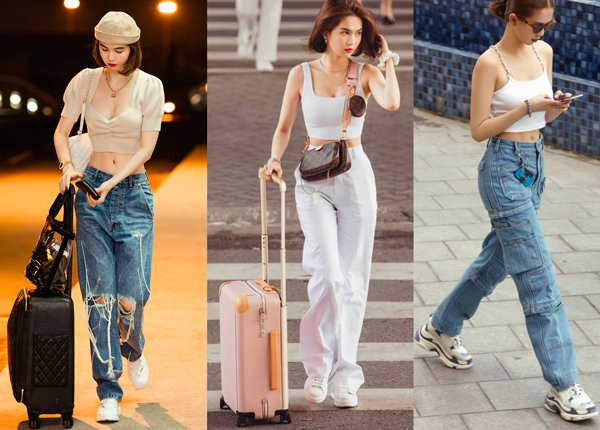 Ngoài ra, Ngọc Trinh cũng thường xuyên xuất hiện với phong cách street style trẻ trung, năng động cùng những đôi giày sneaker màu trắng.