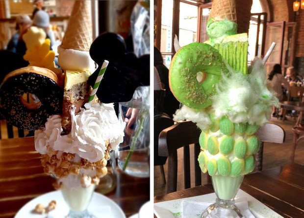 Kem: Món tráng miệng từ nhà hàng “Mickey &amp; Monkeys” ở Saint-Petersburg, Nga luôn trong tình trạng cháy hàng, thật khó có thể tìm thấy một bàn trống vào bất kỳ thời điểm nào trong ngày. Món kem “siêu to khổng lồ” này chứa đến 900 calo, người ăn cần nhịn đói để có thể trải nghiệm một cách no căng bụng từ món tráng miệng này.