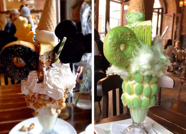 Kem: Món tráng miệng từ nhà hàng “Mickey &amp; Monkeys” ở Saint-Petersburg, Nga luôn trong tình trạng cháy hàng, thật khó có thể tìm thấy một bàn trống vào bất kỳ thời điểm nào trong ngày. Món kem “siêu to khổng lồ” này chứa đến 900 calo, người ăn cần nhịn đói để có thể trải nghiệm một cách no căng bụng từ món tráng miệng này.