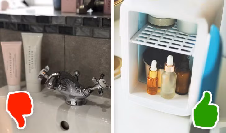 6. Kem dưỡng da mặt: Khi kem dưỡng da không được đậy chặt hoặc đậy kín, không khí ẩm ướt trong phòng tắm có thể kích thích hoặc vi khuẩn gây mụn phát triển. Và mỗi khi bạn tắm nước nóng, hơi nóng có thể khiến các thành phần bị tách ra. Nơi hoàn hảo để cất các sản phẩm chăm sóc da của bạn là ngăn kéo khô bên ngoài phòng tắm hoặc tủ lạnh.