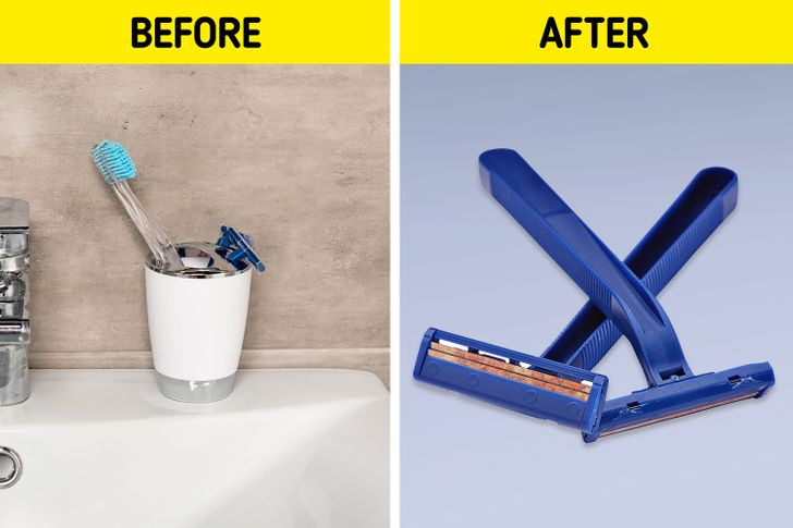 5. Dao cạo: Hơi nước trong vòi hoa sen và sự tích tụ của độ ẩm có thể làm gỉ lưỡi dao cạo, do đó có thể làm hỏng da của bạn. Ngay cả khi bạn vệ sinh đúng cách và lau khô sau khi sử dụng, việc bảo quản trong môi trường phòng tắm ẩm ướt sẽ làm giảm tuổi thọ của dao cạo.