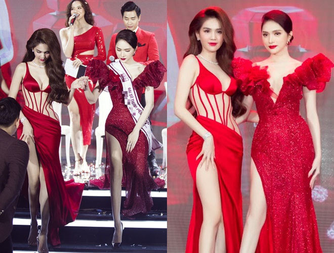 Chiếc váy xẻ cao khiến Ngọc Trinh liên tục lấy tay che chắn phần xẻ tà một cách ý nhị để tránh sự cố hớ hênh.