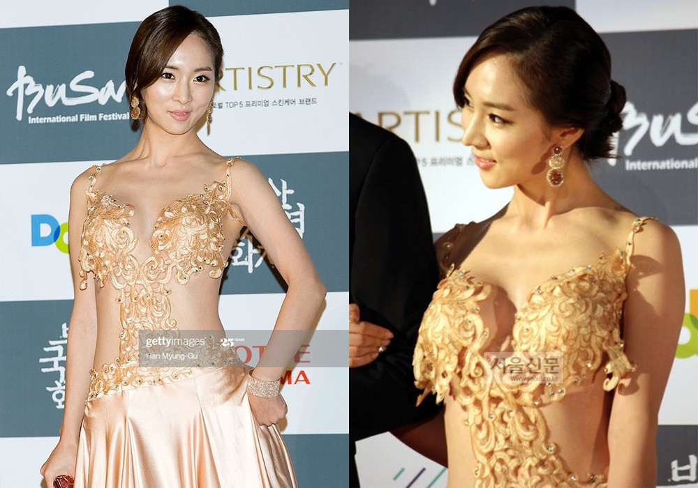 Cùng năm 2012, Bae So Eun nổi lên là sao nữ xứ kim chi ăn mặc “dũng cảm” nhất Liên hoan phim quốc tế Busan. Cô diện chiếc váy tông nude lụa và khoe trọn phần lưng trần quyến rũ.