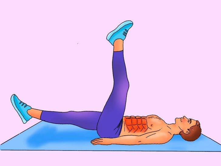 7. Hạ chân đơn: Nằm thẳng trên mặt đất, đưa chân lên cao - như thể bạn đang thực hiện động tác nâng chân thông thường - và bắt đầu hạ chân xuống luân phiên. Thực trong 50 giây và nghỉ 10 giây.