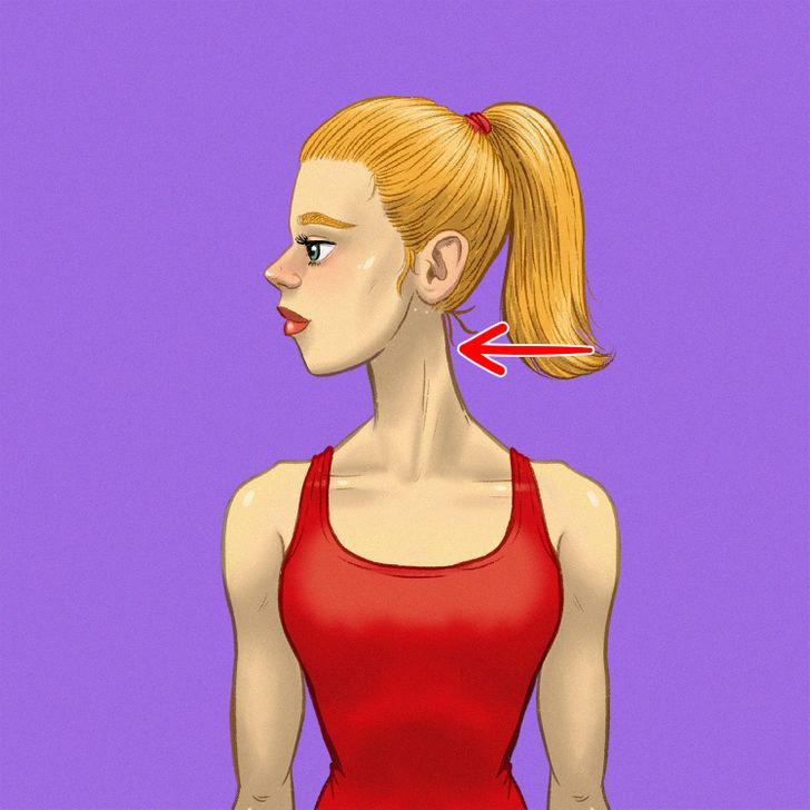 Loại bỏ nếp nhăn ở cổ: Ở tư thế ngồi, giữ lưng thẳng, quay đầu sang trái hết mức có thể. Giữ nguyên tư thế trong nửa phút rồi thả lỏng. Lặp lại 3 lần rồi đổi bên.