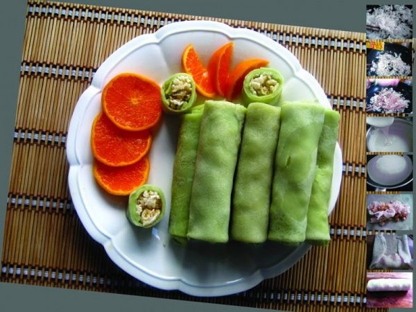 Lá dứa được cho vào bột bánh để món ăn có màu đẹp mắt, hương thơm nhẹ. Khi thưởng thức, bạn có thể thêm nước cốt dừa, đường, muối, mè rang...