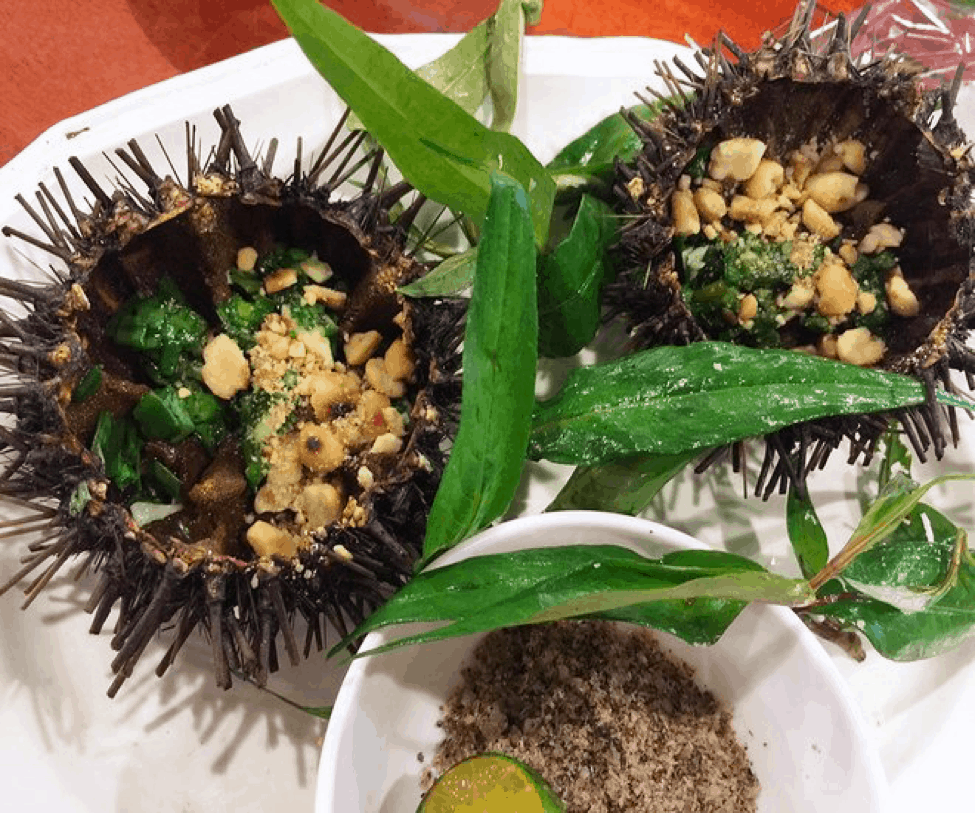 Những con cầu gai sau khi rửa sạch, dùng kéo cắt đôi, cho vào một ít mỡ hành và nướng trên bếp than hồng. Khi thịt cầu gai chuyển sang màu vàng cùng với hương thơm của mỡ hành là bạn có thể bắt đầu thưởng thức món ăn này, thêm một tí muối tiêu chanh sẽ làm món ăn trở nên đậm đà và ngon miệng.