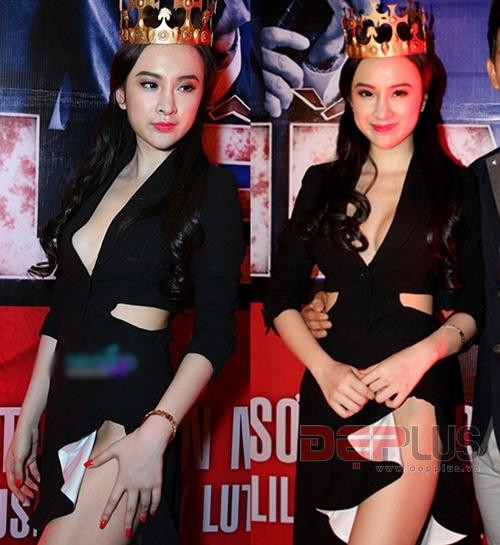 Angela Phương Trinh gây nhức mắt với chiếc váy xẻ quá cao và nhái thương hiệu Balenciaga. Ảnh: Internet.