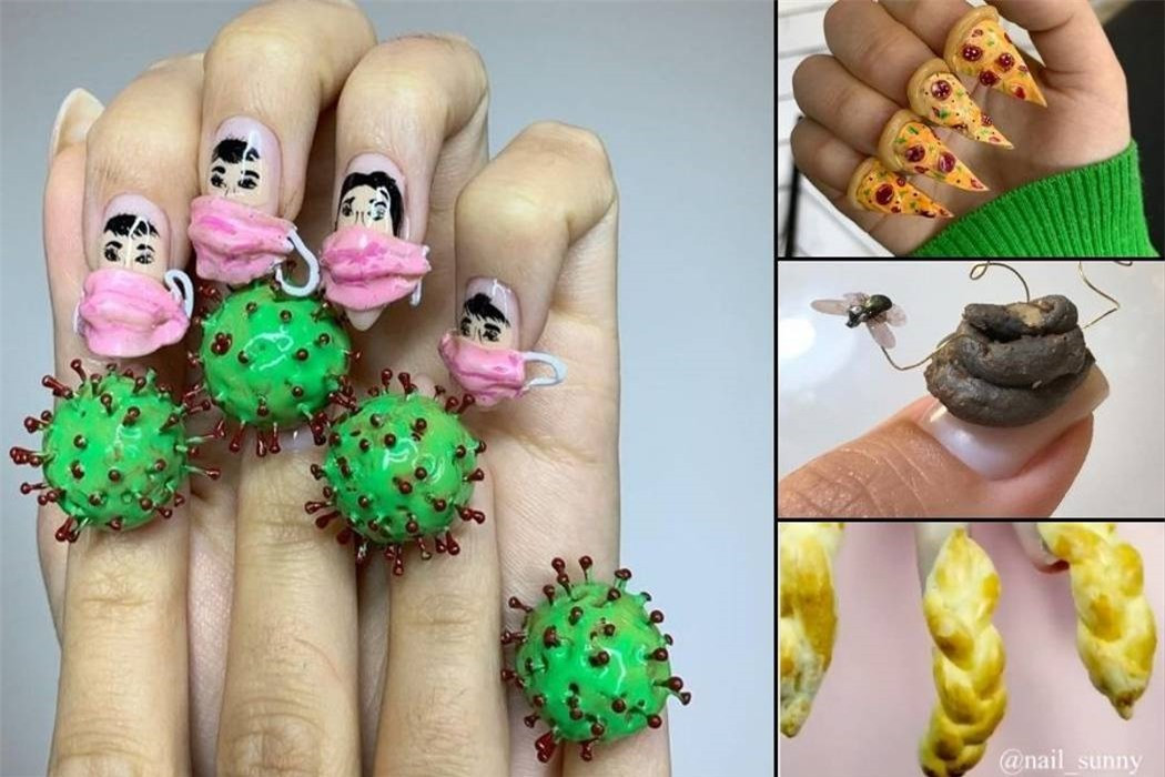 Không chỉ sử dụng động vật, cửa hàng nail này còn tạo ra một số kiểu móng tay kỳ quặc khác khiến ai nhìn cũng khiếp sợ như móng tay pizza, móng tay dưa chua, móng tay hình phân và thậm chí cả móng tay virus.