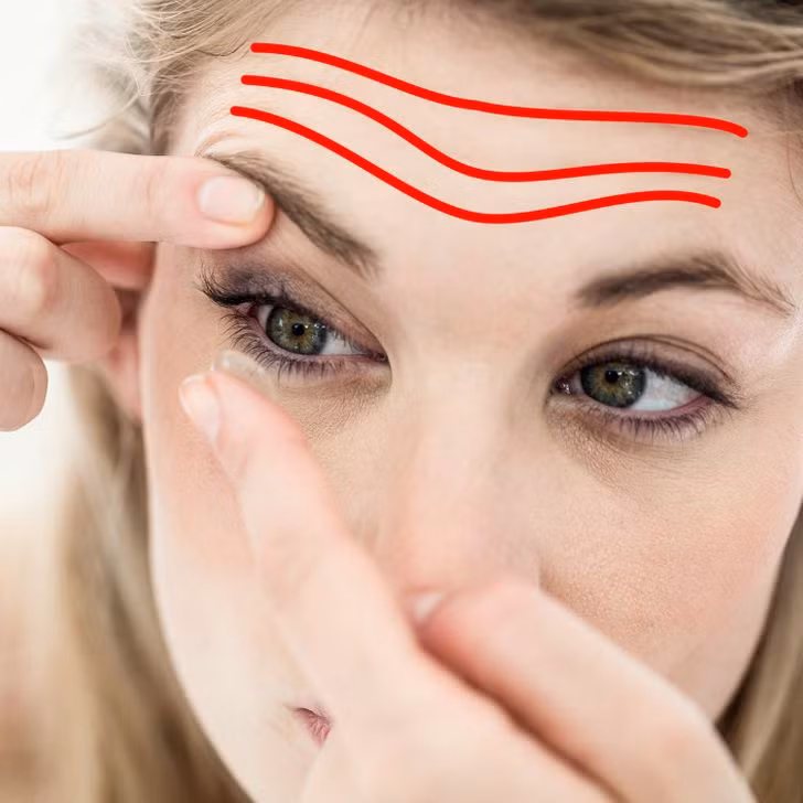 Đeo kính áp tròng: Khi bạn đeo kính áp tròng, bạn thường phải kéo căng mắt.Điều này lặp đi lặp lại khiến vùng da trán xuất hiện nếp nhăn. Không như kính cận, kính áp tròng không thể bảo vệ vùng da quanh mắt khỏi tia UV, khiến da dễ bị tổn thương. Ảnh: BS.