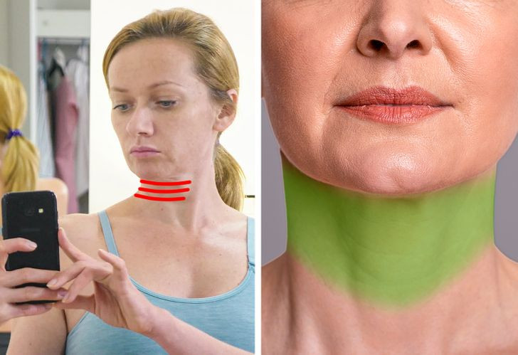 Cúi đầu xem điện thoại: Sử dụng điện thoại di động quá nhiều không chỉ khiến da mặt dễ lão hóa sớm mà còn ảnh hưởng tới cả vùng cổ. Khi cúi đầu liên tục để xem điện thoại, bạn không chỉ bị đau mỏi cổ vai gáy mà còn có thể dẫn đến nếp nhăn vùng cổ.