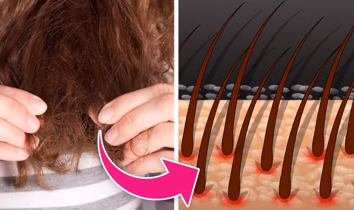 9. Nghịch tóc: Kéo, vuốt, xoáy tóc đều có thể góp phần làm tóc gãy và rụng theo thời gian. Việc liên tục kéo các sợi tóc đồng nghĩa bạn đang làm suy yếu các nang tóc.