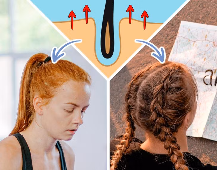 3. Thường xuyên buộc tóc quá chặt: Búi tóc thể thao, búi hoặc buộc tóc đuôi ngựa là thói quen hàng ngày khiến các nang tóc gần gốc bị căng và rụng nhiều. Trong một số trường hợp nghiêm trọng, nó có thể dẫn đến chứng rụng tóc do lực kéo, một tình trạng khiến nang tóc bị suy yếu vĩnh viễn và khiến tóc không thể phát triển.