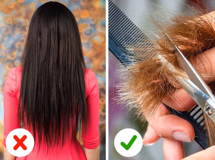 5. Không cắt tỉa tóc thường xuyên: Việc cắt tỉa tóc có thể hỗ trợ quá trình tóc phát triển khỏe mạnh và ngăn ngừa tóc mỏng. Cắt tỉa thường xuyên giúp loại bỏ các phần tóc khô, dễ gãy và chẻ ngọn. Nếu bạn muốn nuôi một mái tóc dài sang trọng, hãy cắt tóc thường xuyên.