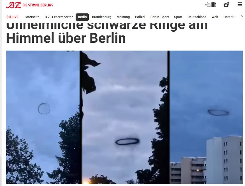 Những ngày qua, người dùng mạng xã hội X (trước đây là Twitter) và Instagram bàn tán sôi nổi về các video, hình ảnh về 3 vòng tròn màu đen bí ẩn xuất hiện trên bầu trời Berlin, Đức.