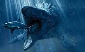 Thú săn mồi khổng lồ Mosasaurus được xem là thú ăn thịt dưới biển to nhất thời kỷ phấn trắng. Với phần đầu khá giống với cá sấu, thủy quái này có chiều dài trên 18m, bộ hàm cực khỏe và có hàm răng gồm hàng trăm chiếc sắc nhọn.