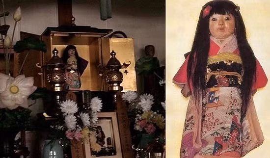 Búp bê Okiku được đặt trong ngôi đền Mannenji ở Hokkaido.