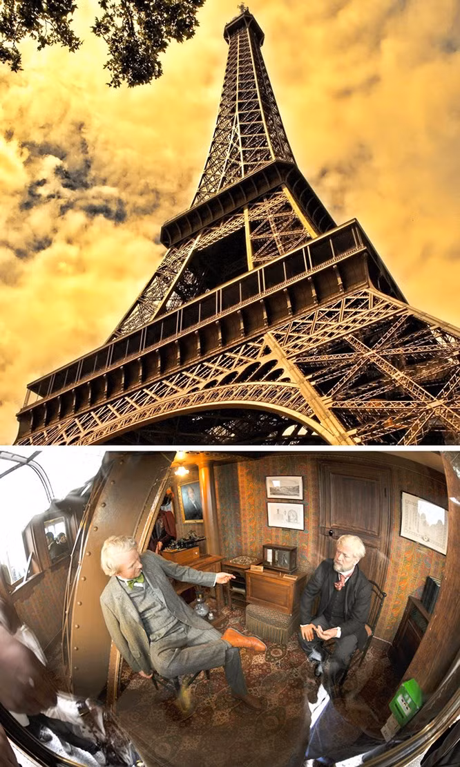 2. Căn hộ bí mật của Eiffel Gustav: Tháp Eiffel được hoàn tất vào năm năm 1889 và nhanh chóng trở thành biểu tượng nước Pháp và nhà thiết kế Gustav Eiffel cũng không xây dựng cho riêng mình một căn hộ nhỏ ngay trên đỉnh tháp. Nhiều người thuộc tầng lớp cao cấp trong xã hội Paris lúc bấy giờ đã tỏ ý muốn thuê căn hộ đặc biệt này, nhưng Eiffel từ chối tất cả. Ông thích sử dụng nó để trầm ngâm suy nghĩ và tiếp những vị khách nổi tiếng như Thomas Edison. Ngày nay, căn hộ được trưng bày cho du khách đến và tham gia.
