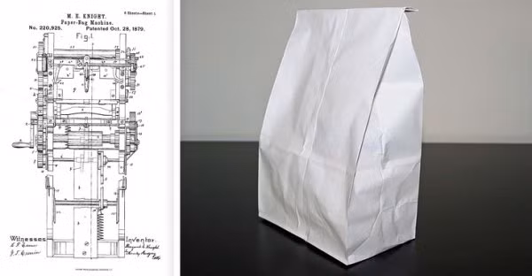 4. Túi giấy: Năm 1867, Margaret Knight làm việc tại một nhà máy sản xuất túi giấy, nơi cô nhận thấy rằng phụ nữ phải dán bằng giấy phong bì tay để đáy phẳng. Nó thực sự bất tiện và tốn thời gian và đó là lý do tại sao Margaret Knight quyết định thiết kế một chiếc máy có thể làm túi giấy đáy phẳng. Cô đã cấp bằng sáng chế sáng chế của mình vào năm 1879.