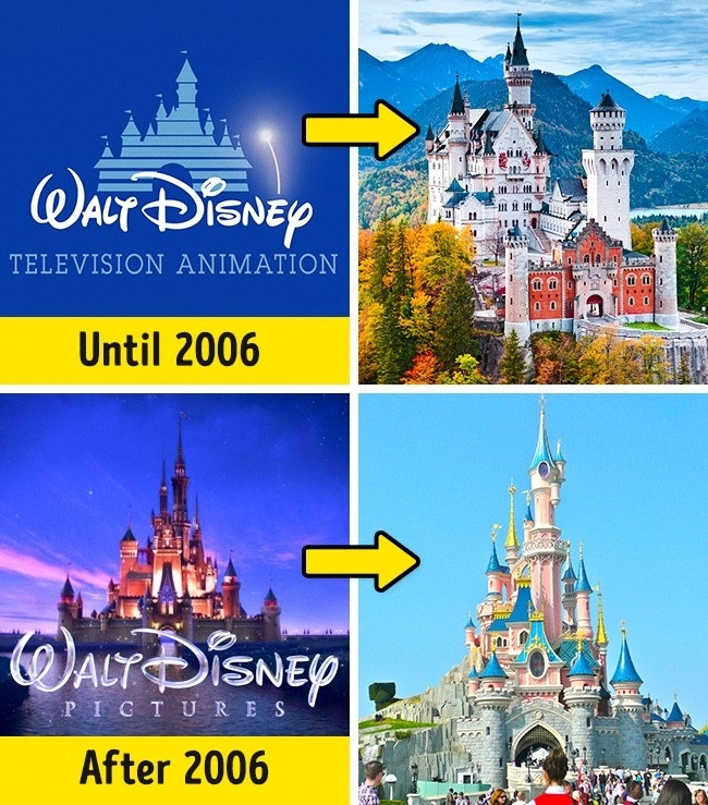  Walt Disney: Biểu tượng hãng hoạt hình nổi tiếng nhất thế giới là một tòa lâu đài cổ tích. Ban đầu, cảm hứng cho tòa lâu đài này là lâu đài Neuschwanstein ở Đức. Tuy nhiên, đến năm 2006, nó đã được thay thế bởi lâu đài Cinderella đến từ Disneyland Paris.