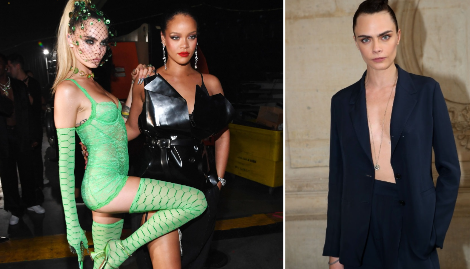 Tại Met Gala 2018, Cara Delevingne chọn trang phục từ thương hiệu Dior. Thiết kế tông đen được trang trí bằng lớp vải xuyên thấu kèm chi tiết lưới. Mẫu phụ kiện vương miện trở thành điểm nhấn cho tạo hình. Ảnh: Vogue.