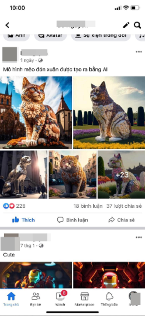 Trên trang cá nhân, anh N. đăng tải loạt ảnh thiết kế bằng AI, trong đó có hình mèo bị hiểu nhầm là linh vật của Ninh Thuận.