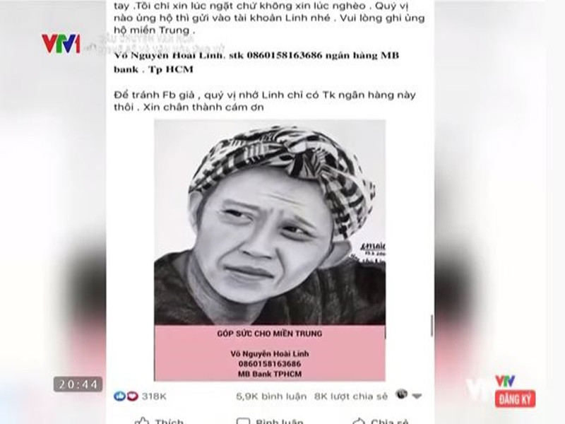 VTV còn gọi tên danh hài Hoài Linh. BTV Kim Ngân cho hay: “Nghệ sĩ Hoài Linh kêu gọi được 14 tỷ đồng nhưng trong 4 tháng tiền cứu trợ vẫn chưa đến được nơi cần đến. Chỉ khi dư luận lên tiếng, ông mới giải ngân”.