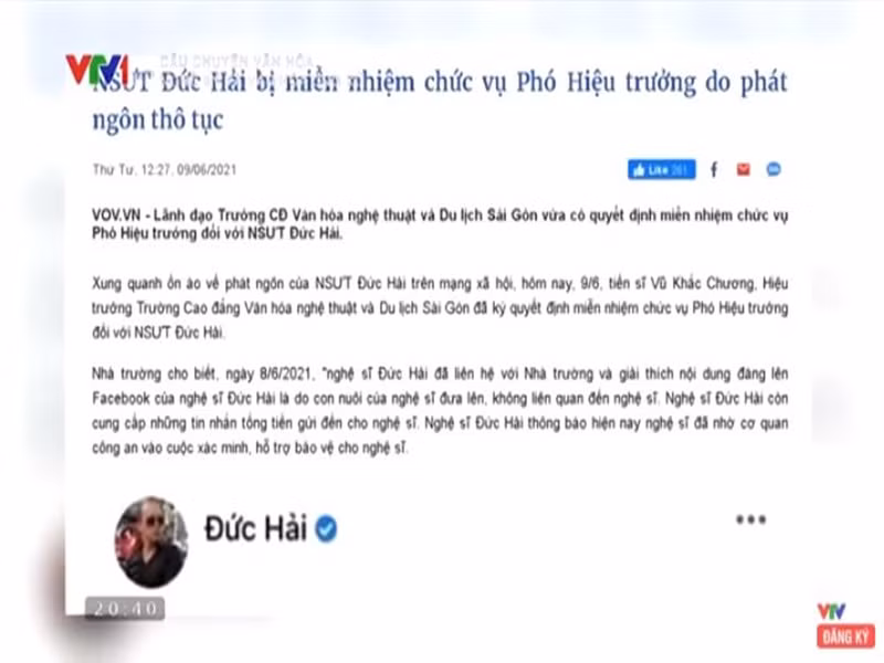 VTV còn réo tên nghệ sĩ Đức Hải vì phát ngôn dung tục.