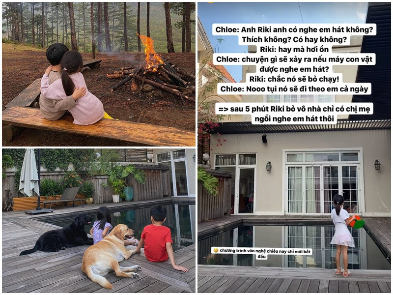 Hà Tăng từng chia sẻ cuộc hội thoại đáng yêu giữa Richard và Chloe. Theo đó, khi bị em gái bắt nghe hát, bé Richard cho hay: "Hay mà hơi ồn". Rồi Chloe hỏi anh trai: "Chuyện gì sẽ xảy ra nếu mấy con vật được nghe em hát?". Bé Richard đáp lại em gái: "Chắc nó sẽ bỏ chạy". Chloe liền phủ nhận: “Tụi nó sẽ đi theo em cả ngày”.