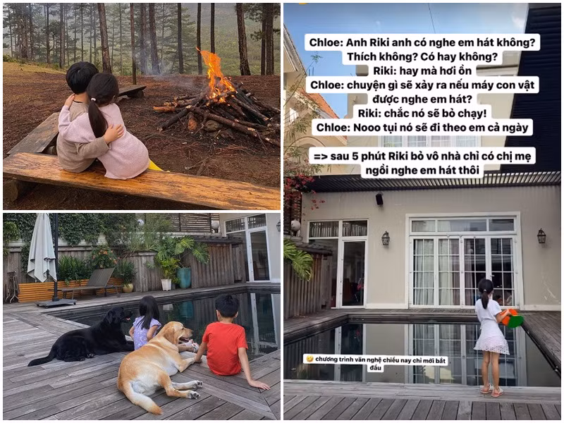 Hà Tăng từng chia sẻ cuộc hội thoại đáng yêu giữa Richard và Chloe. Theo đó, khi bị em gái bắt nghe hát, bé Richard cho hay: "Hay mà hơi ồn". Rồi Chloe hỏi anh trai: "Chuyện gì sẽ xảy ra nếu mấy con vật được nghe em hát?". Bé Richard đáp lại em gái: "Chắc nó sẽ bỏ chạy". Chloe liền phủ nhận: “Tụi nó sẽ đi theo em cả ngày”.