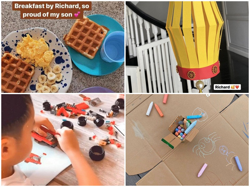 Con trai của Tăng Thanh Hà có thể tự làm được bữa sáng đơn giản. Bé có sở thích cắt dán, lắp ghép mô hình, vẽ.
