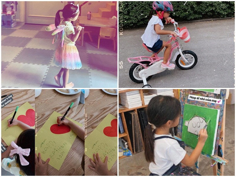 Con gái của Hà Tăng dễ thương và nữ tính. Cô nhóc thích vẽ, viết thiệp tặng bố mẹ.