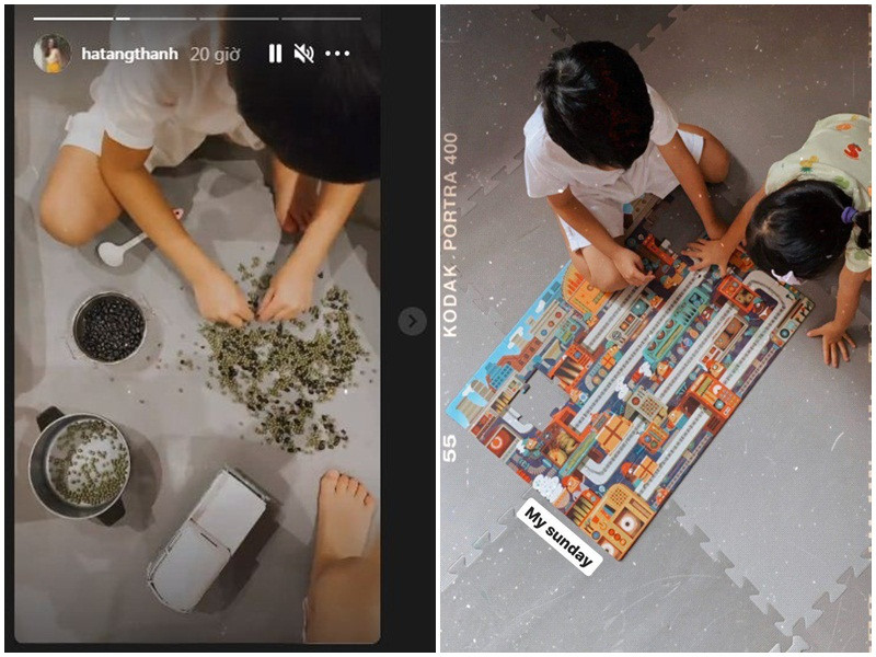 Các nhóc tì nhà Tăng Thanh Hà có thể tự chơi với nhau. Dịp Trung thu, Richard và Chloe cùng chơi trò Tấm - Cám nhặt đỗ.