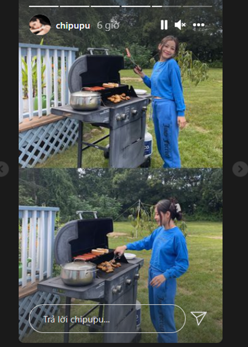 Nữ ca sĩ vừa khoe ảnh nấu nướng bên gia đình ở Mỹ.