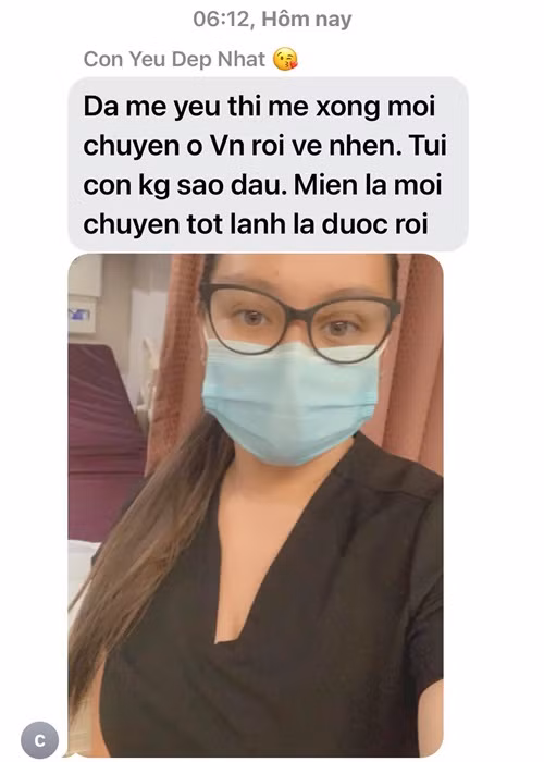 Từ Mỹ, Wendy cầu mong mẹ sớm bình phục. Trên trang cá nhân, em đăng tải dòng tâm sự tiếng Anh với nội dung tạm dịch: "Con và mẹ đã xa nhau từ tháng 12/2019. Đã có rất nhiều kỷ niệm đẹp và những chuyến phiêu lưu tuyệt vời của con và mẹ. Gia đình mình đều đang đợi mẹ trở về nhà. Mẹ hãy mạnh mẽ và tiếp tục chiến đấu nhé. Con nhớ và yêu mẹ rất nhiều".