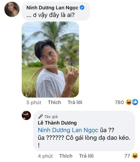 Đang vui với bức ảnh quá đỉnh này của mình, Ngô Kiến Huy lại méo mặt vì Ninh Dương Lan Ngọc đã thả ngay một bức ảnh dìm hàng anh chàng bên dưới phần bình luận. Nam ca sĩ đã phải tức tối thốt lên: "Ủa? Cô gái có lòng dạ dao kéo?". Dù sao đi nữa thì hình tự đăng và hình được bạn thân đăng lúc nào cũng là một nỗi đau vô tận.