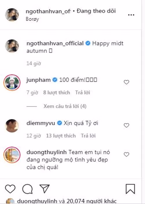 Jun Phạm, Diễm My bày tỏ sự ngưỡng mộ tình cảm Huy Trần dành cho Ngô Thanh Vân.