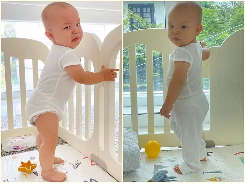 Vài ngày trước, Hồ Ngọc Hà cho biết, bé Leon suốt ngày ngắm mình trong gương từ xa và đứng nói chuyện.