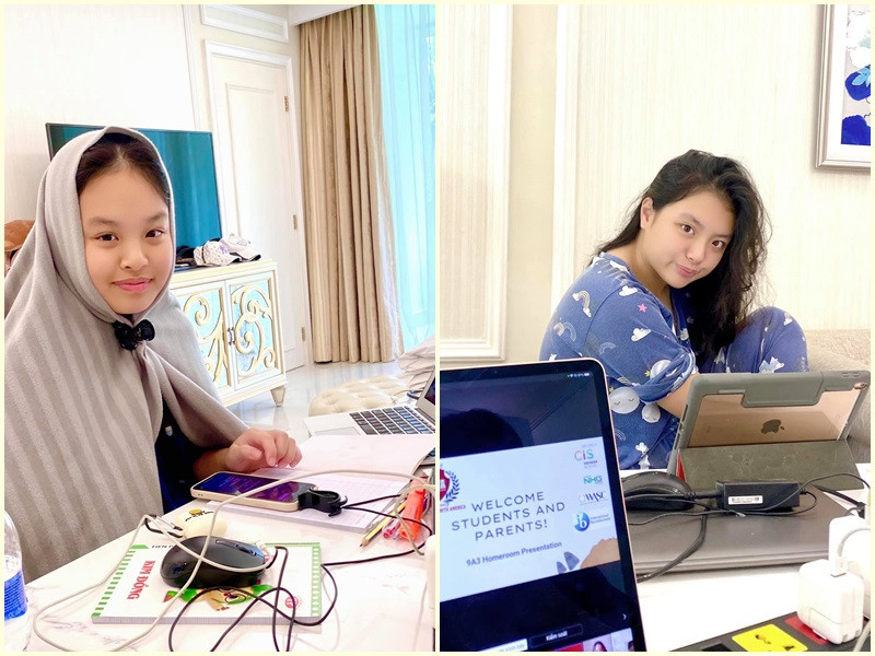 Hai con gái của Thúy Hạnh học online. Thúy Hạnh chia sẻ trên Zing, các con thiếu sách vở và nhiều đồ dùng học tập, luôn mong về TP HCM. Cô luôn phải động viên, an ủi các con.