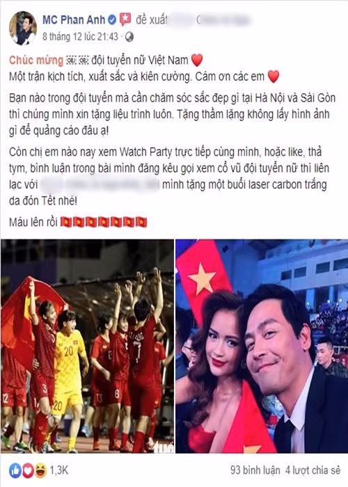 Năm 2019, sau khi đội tuyển bóng đá quốc gia nữ đoạt HCV Sea Games 30, Phan Anh dính thị phi khi đăng tải một status bị chê "vô duyên, phản cảm và PR trắng trợn". Ảnh: Người đưa tin