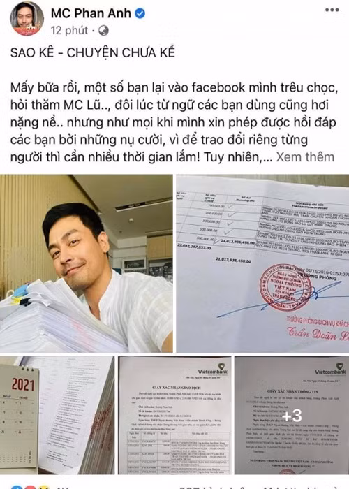 Phan Anh công khai một lần nữa sao kê lẫn chứng từ thu chi. Đồng thời, anh bày tỏ mong khán giả hãy xem, hãy “soi” thật kỹ. “Nếu thấy bất kể dấu hiệu nào về việc Phan Anh ăn chặn từ thiện xin hãy kiện mình, xin hãy tố cáo mình với công an, với tòa án hoặc các cơ quan báo chí truyền thông. Mình sẵn sàng dành thời gian cho tất cả”, nam MC cho hay.