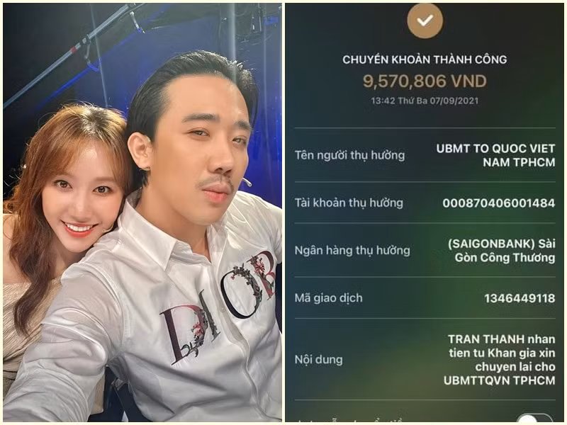 Bị truy vấn sao kê từ thiện miền Trung năm 2020, Trấn Thành cũng được người thân bênh vực. Hari Won chia sẻ, Trấn Thành nói rằng anh sẽ chuyển khoản nốt số tiền còn lại là 9.570.806 đồng gửi cho Ủy ban mặt trận tổ quốc TP.HCM chứ không làm tròn thành 10 triệu để cư dân mạng khỏi nghi ngờ. Trấn Thành đã tự chuyển khoản số tiền này nhưng Hari Won cũng nhanh tay tự lấy số tài khoản của mình, chuyển hẳn 10 triệu. Động thái của Hari Won được cho là “cà khịa” antifan soi mói Trấn Thành.