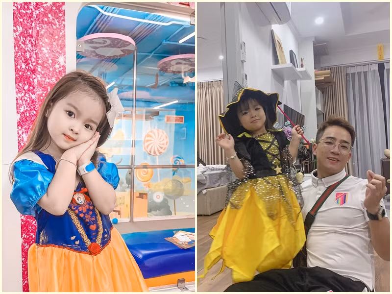 Hình ảnh dễ thương của bé Thóc khi hóa công chúa và phù thủy nhỏ.