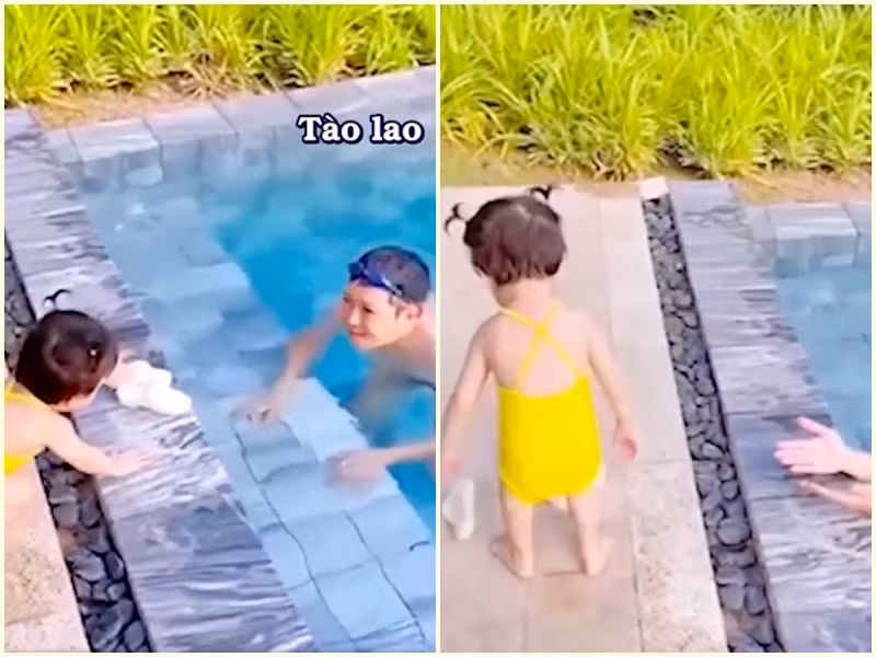 Bé Destiny rất lém lỉnh. Trong một clip, con gái của Trường Giang giữ khư khư đôi dép tổ ong của mình không cho bố.