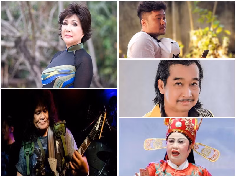 Giới nghệ sĩ cũng tiếc thương rocker Trung Thành Sago, danh ca Lệ Thu, nghệ sĩ Lâm Bửu Sang, ca sĩ Đình Hùng, đạo diễn Nguyễn Tấn Lực qua đời vì COVID-19. Ảnh: Dân Việt, Tiền Phong, Người lao động