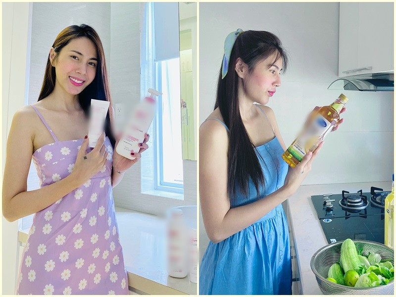 Ở đời thường, Thủy Tiên thường diện trang phục trẻ trung nhưng không kém phần gợi cảm như váy áo hai dây.